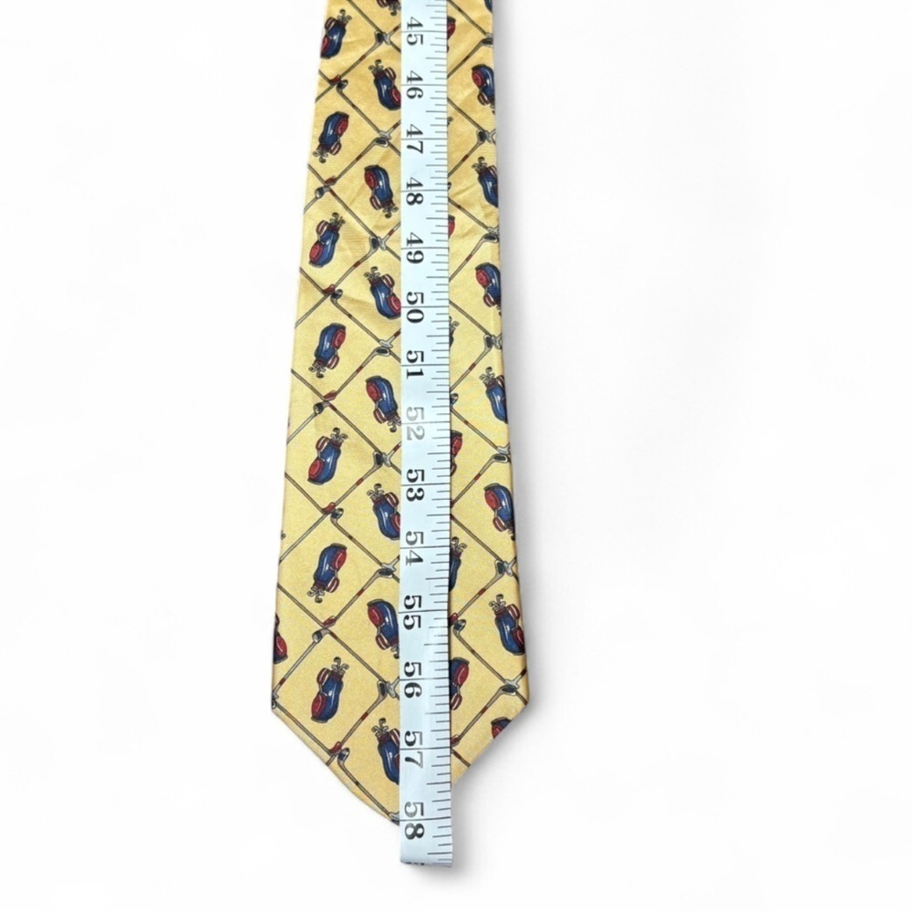 Bert Pulitzer Golf Silk Tie Yellow Golf Bag Print Classic Vintage Style - Picture 6 of 6